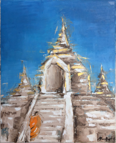 Spiritual Thai Buddha Monk Painting Contemporary Art Marc van Rooijen