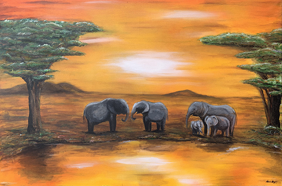 Contemporary Art Elephants in Africa Painting Marc van Rooijen