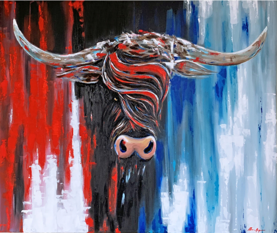 Contemporary Art Scottish Bull Painting Marc van Rooijen