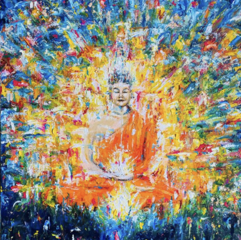 Spiritual Thai Buddha Monk Painting Contemporary Art Marc van Rooijen