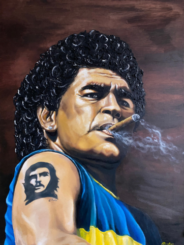 Diego Maradonna Portrait Contemporary Art Painting Marc van Rooijen Kunst Schilderij