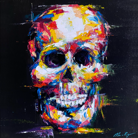 Contemporary Art self portrait skull Painting Marc van Rooijen